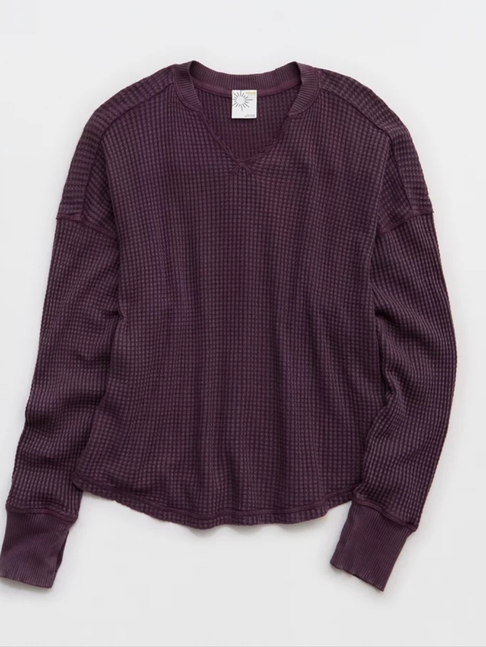 OFFLINE By Aerie Wow! Waffle Notch Neck Long Sleeve Tee In Cool Berry Size XXS